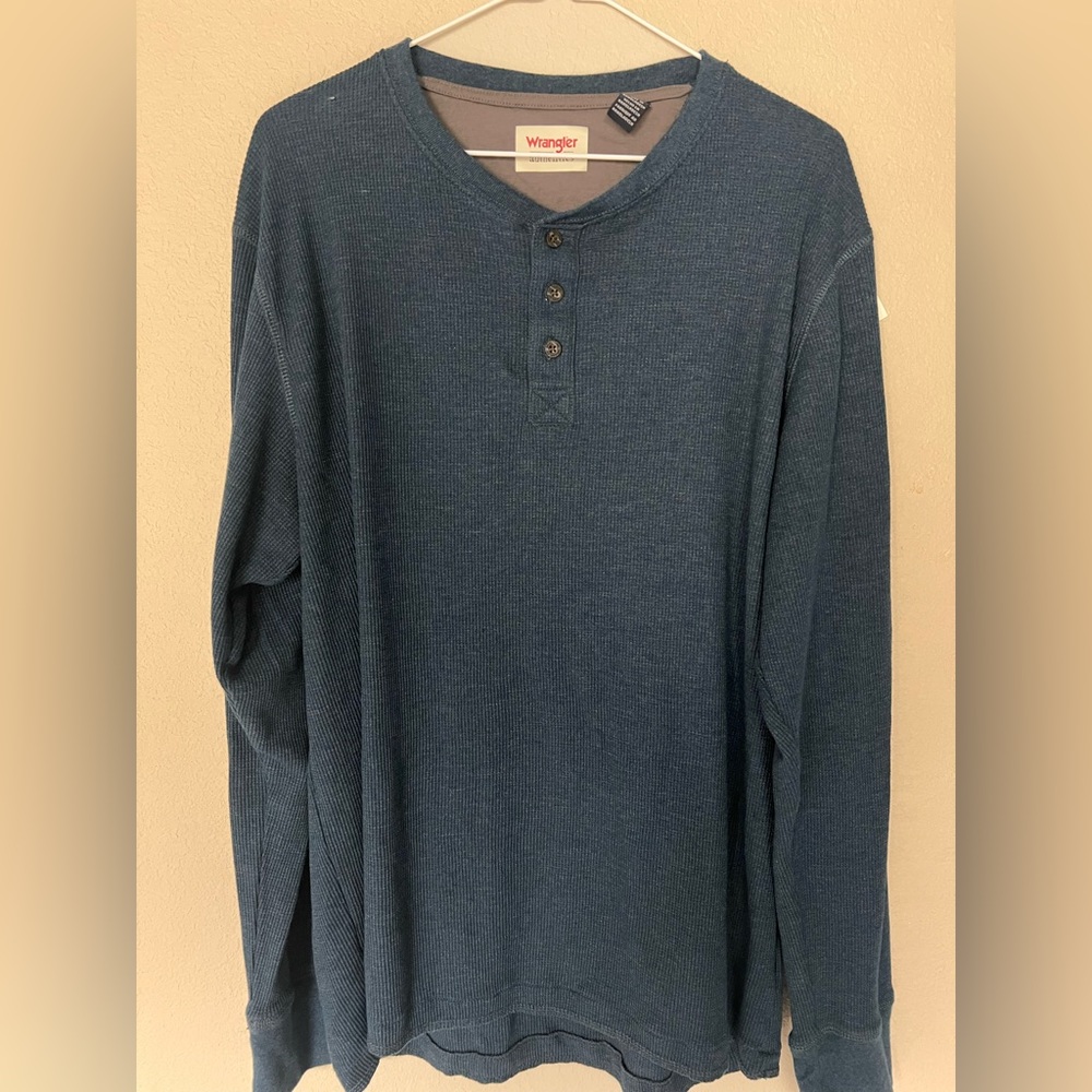Wrangler Authentics Men's Long Sleeve Waffle Henley Size Large Navy